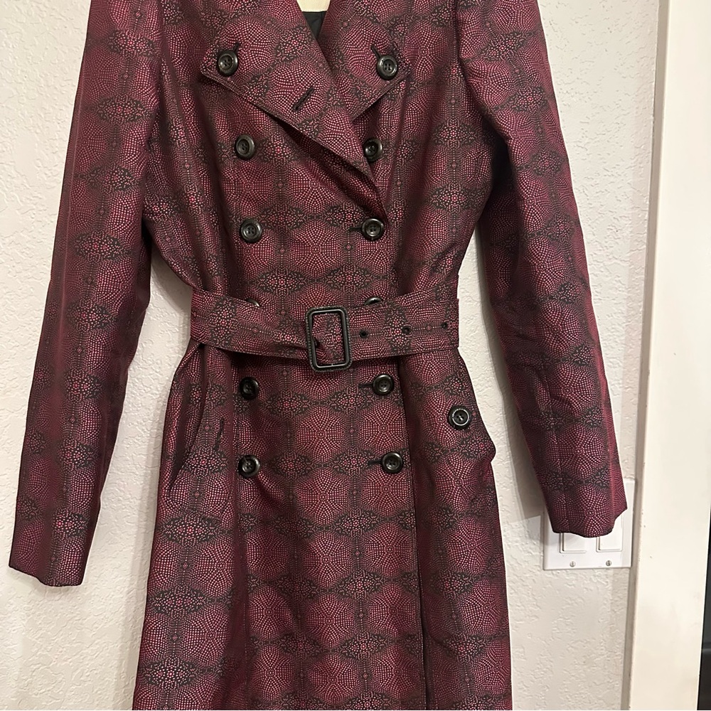 Burberry Brit London Printed Trench Coat Maroon Womens Size 12